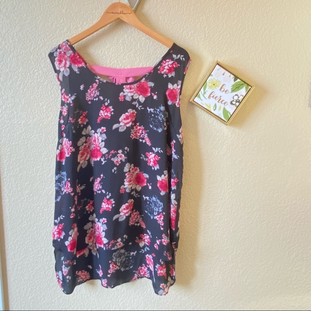 Liberty Love 2xl black and pink floral shirt bows